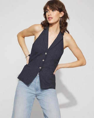 Longline Halter Vest with Lace-Up Back | White House Black